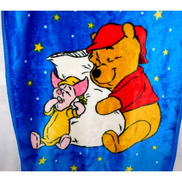 VTG Winnie the Pooh & Piglet Sleeping Blue 30" x 42" baby Kids Fleece Blanket - Picture 2 of 4